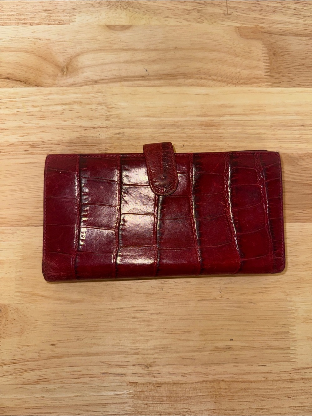 Monsac Red Croc-Embossed Leather Card & Key Holder